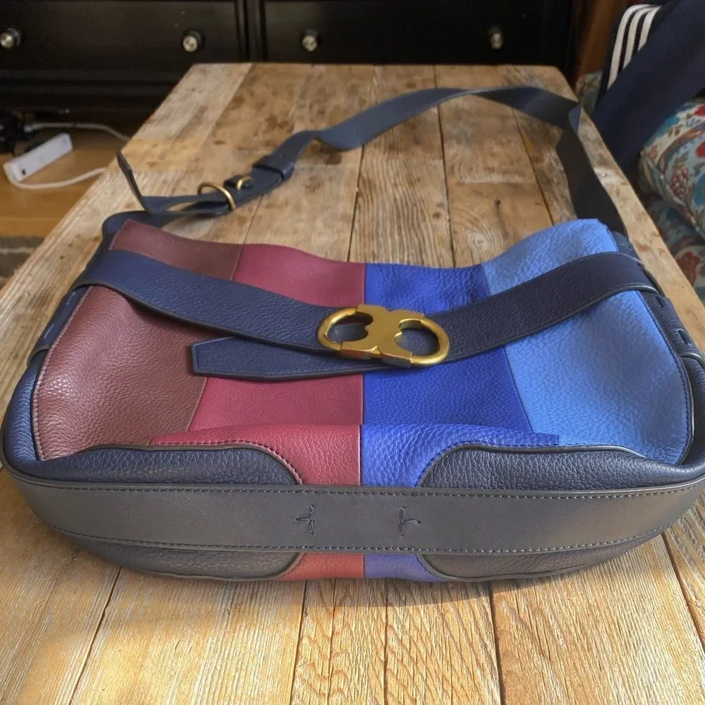TORY BURCH Gemini Link Striped Multi Belted Hobo Cross Body Bag